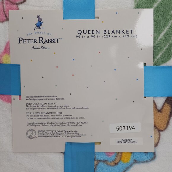 Peter Rabbit Queen Plush Blanket 90"X90" Family Sized Throw Polyester Easter - Picture 2 of 12